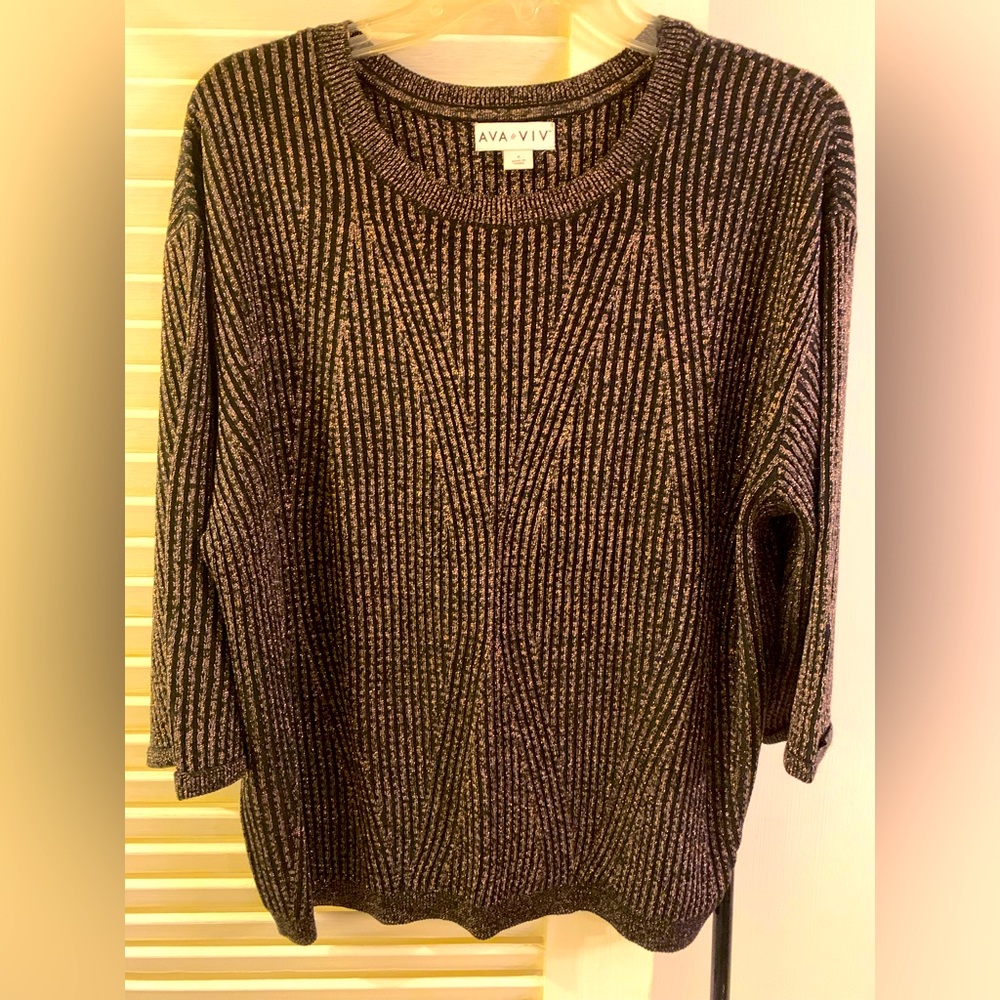 Ava & Viv EUC Black Copper Bronze Sparkly Metallic Sweater, Size X
